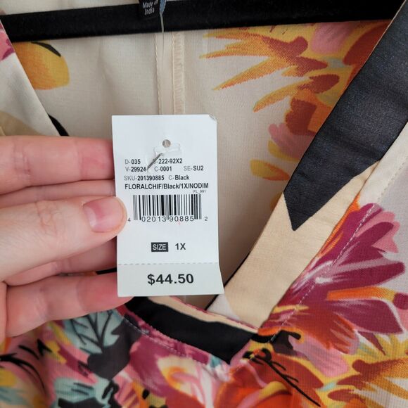 Ashley Stewart Womens Blouse Plus Size 1X Block Floral Print Sheer Poncho NWT - Picture 3 of 9